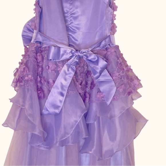 Girls Lilac 3D Floral Tulle Ball Gown – Size 12 Formal Dress - Picture 7 of 16